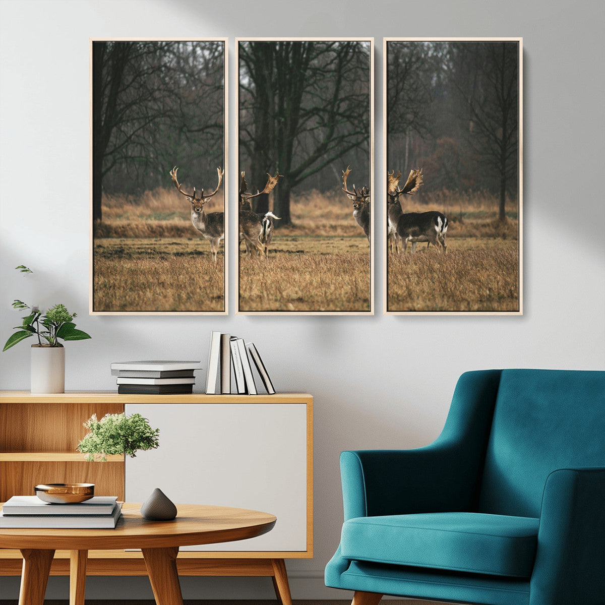 Deer Wall Art Canvas Print – Framed Rustic Wildlife Stags