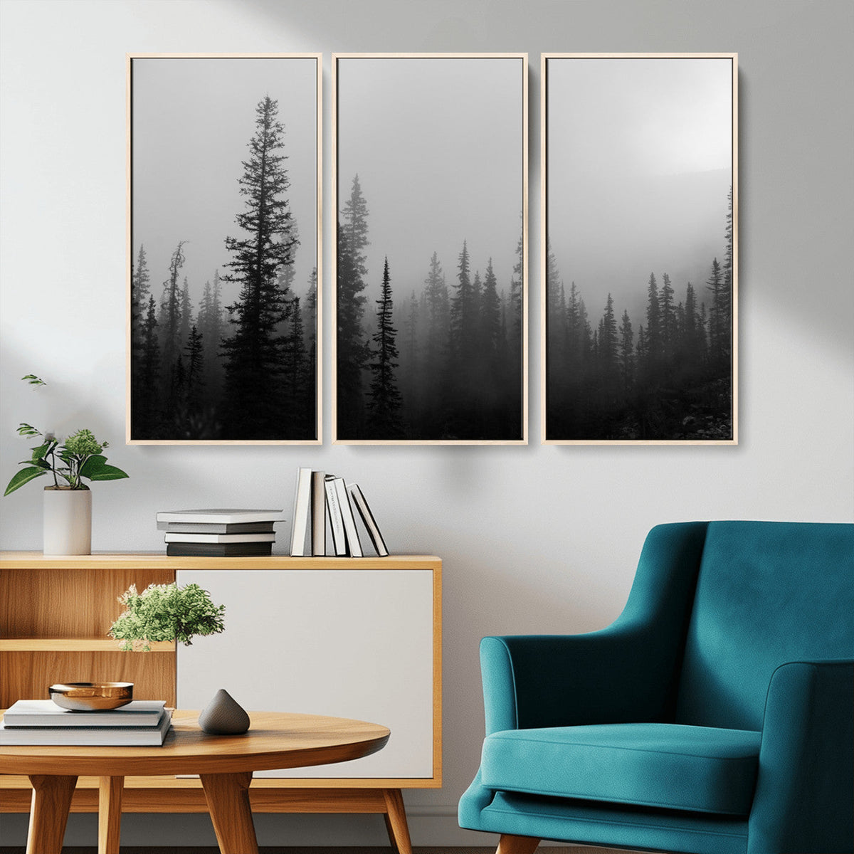Misty Pines Wall Art Canvas Print – Framed Woodland