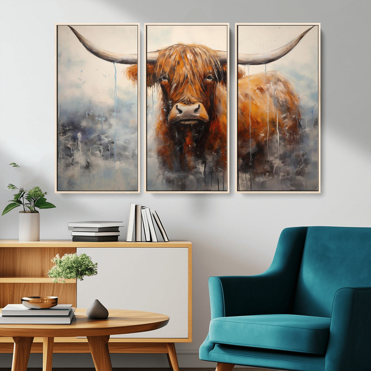 Scottish Highland Wall Art Canvas Print, Framed Longhorn Art