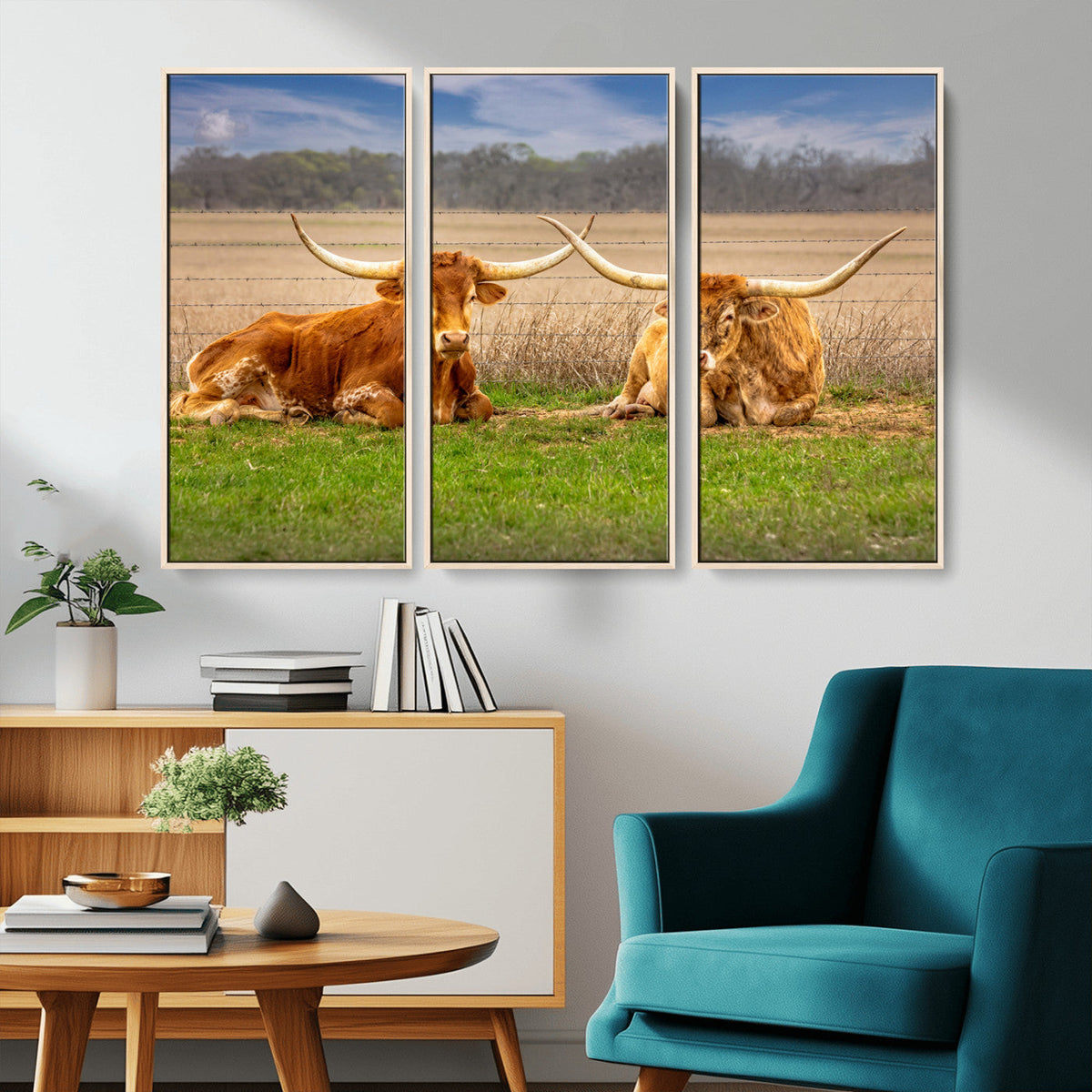 Texas Longhorn Pair Wall Art Canvas Print – Peaceful Rustic