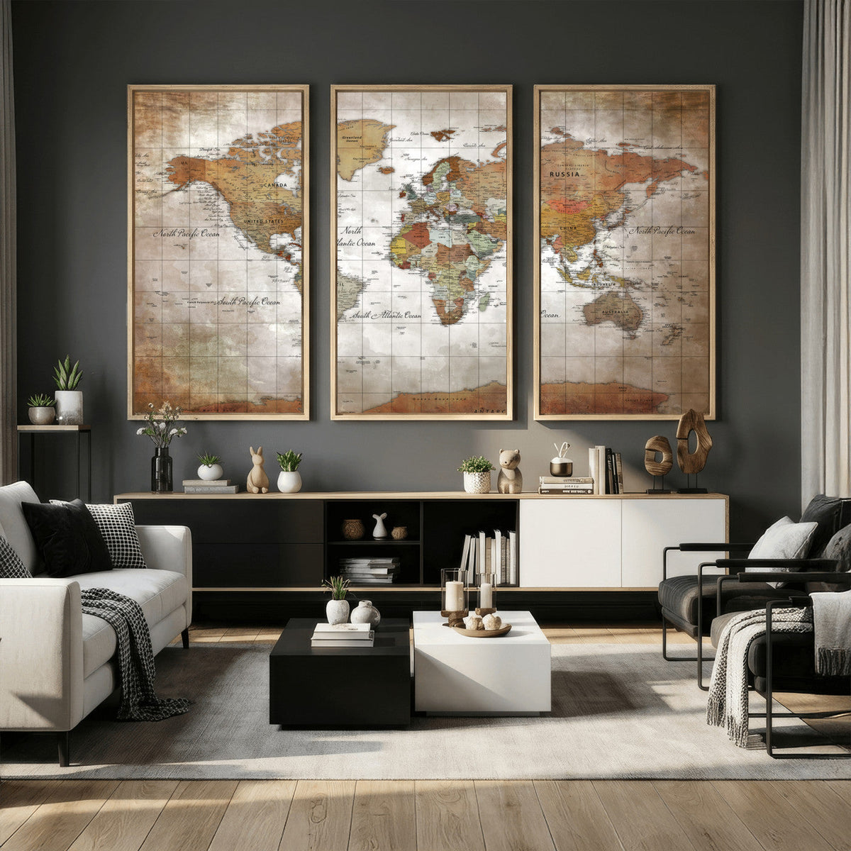 Vibrant Watercolor World Map Canvas Wall Art – Framed Travel