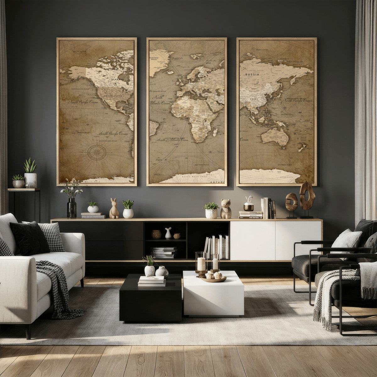 World Map Wall Art Canvas Print, Framed Map Art Picture