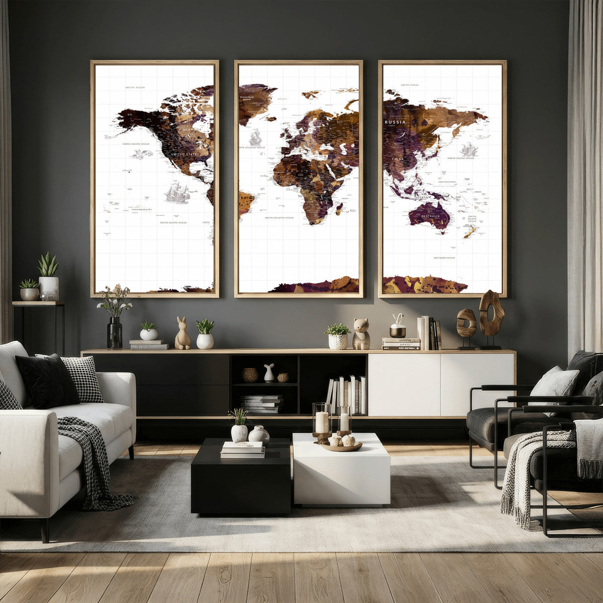 Rustic World Map Wall Art Canvas Print | Large World Map on