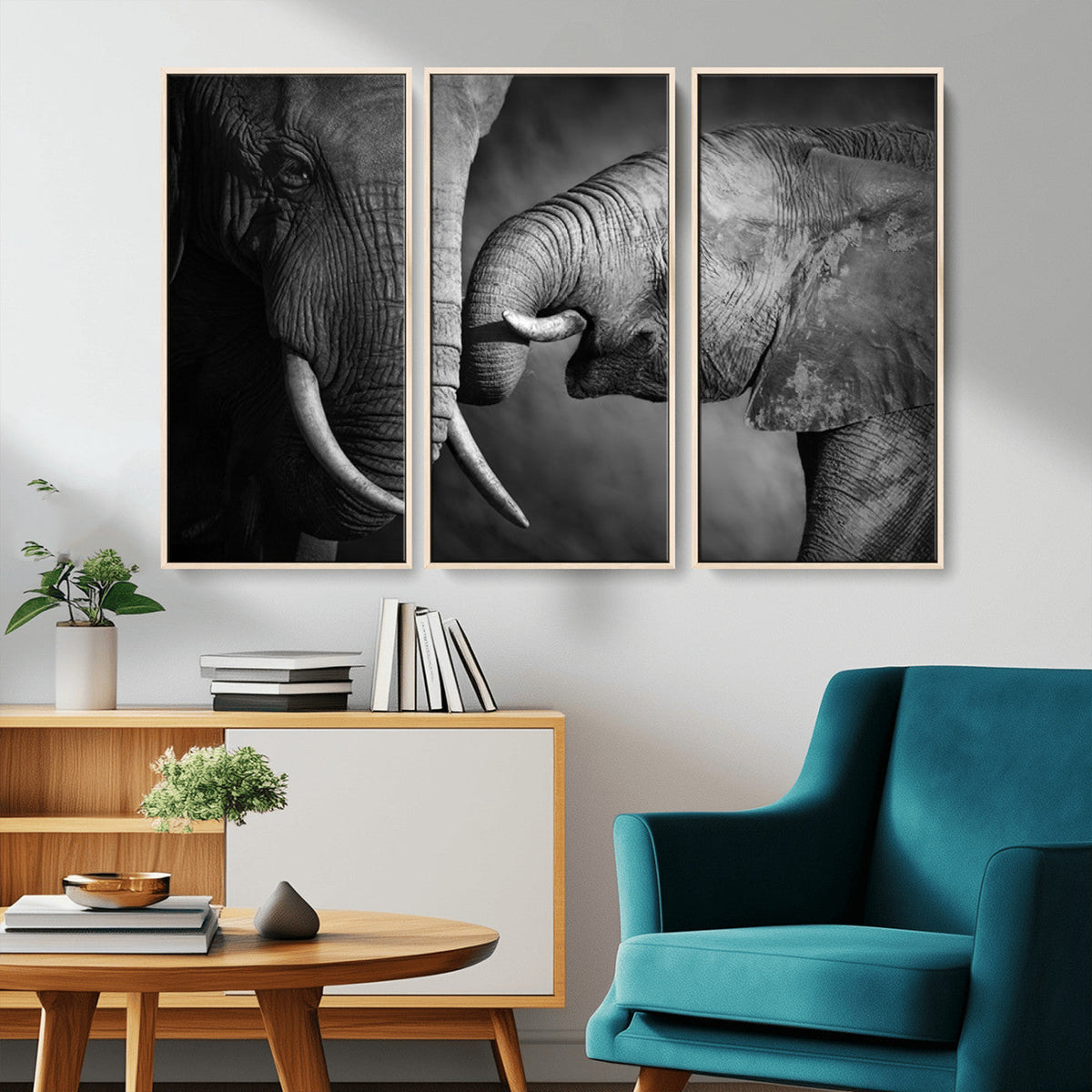 Elephant Family Wall Art Canvas, Framed Elephant Family