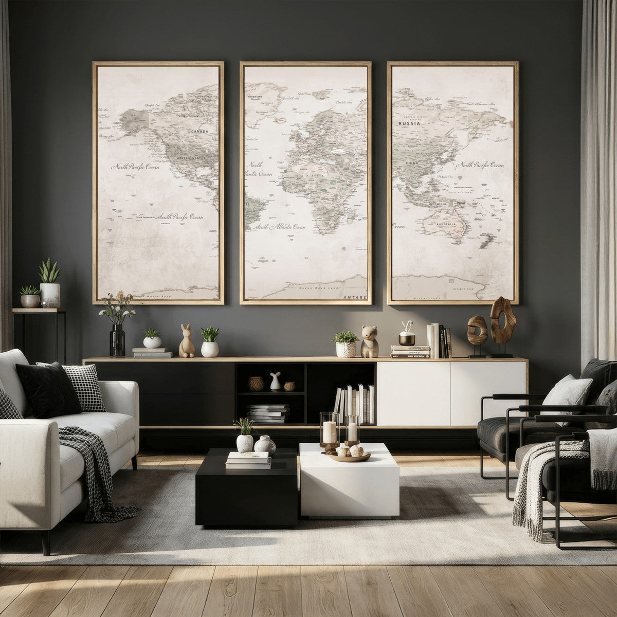 Antique Style World Map Canvas Print - Vintage Detailed