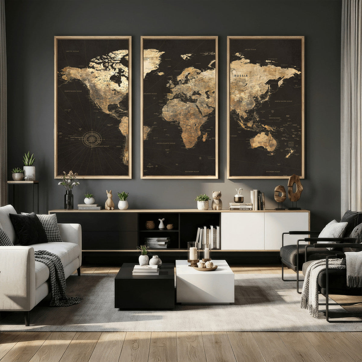 Framed World Map with Pin Canvas Print – Detailed World Map