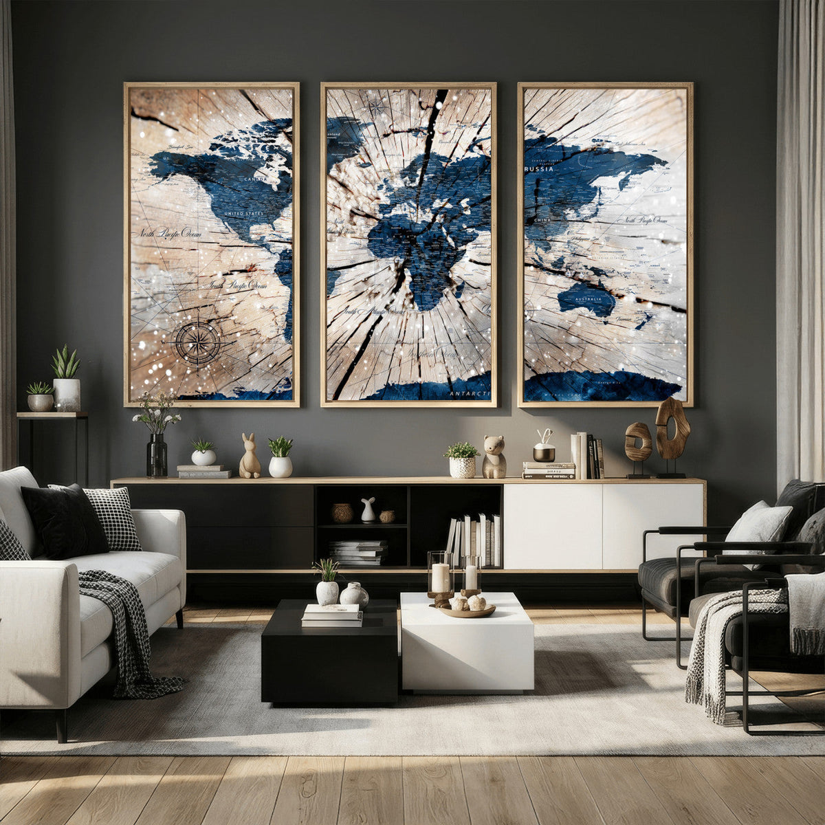 Rustic World Map Canvas Print – Framed Wall Art for Couples,