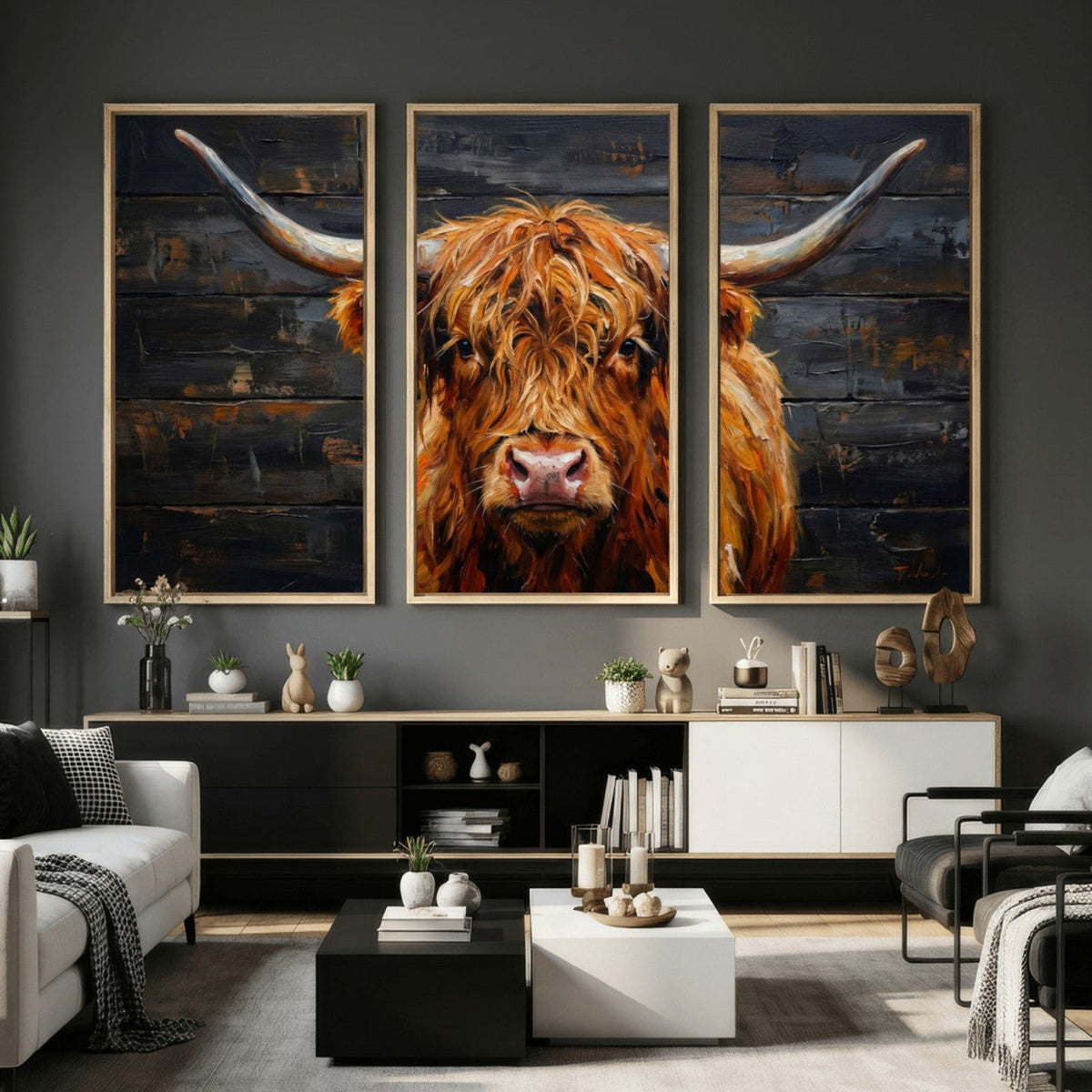Highland Cow Wall Art Canvas Print, Rustic Farm Animal