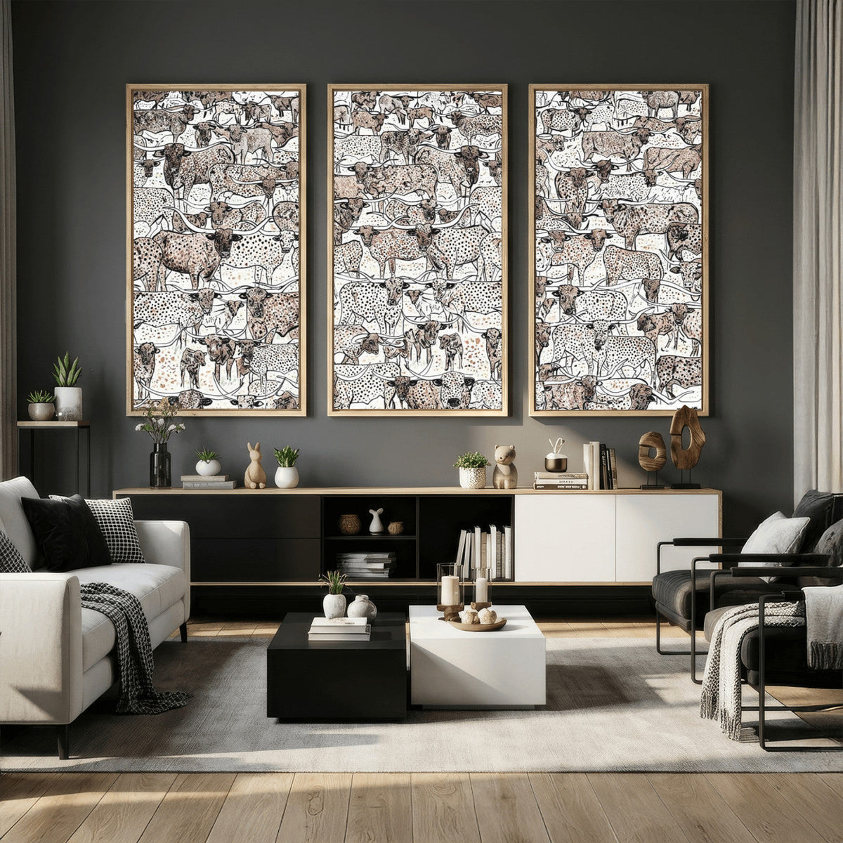 Abstract Texas Cow Wall Art Canvas Print - Farm Longhorn