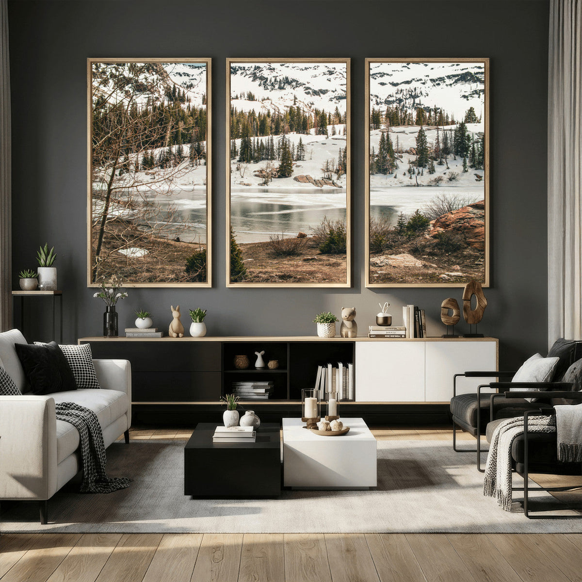 Snowy Mountain Landscape Wall Art Canvas Print, Alpine Pine