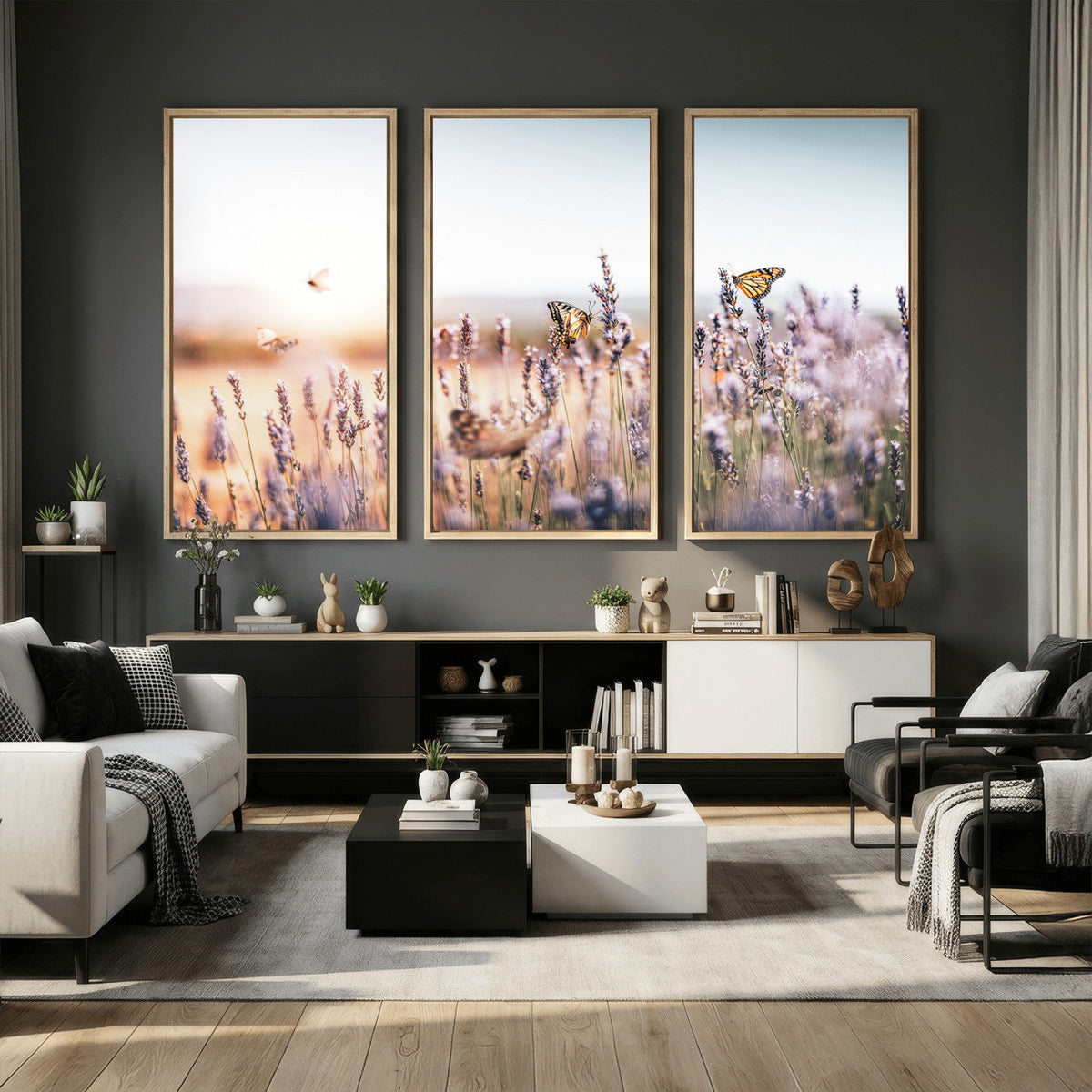 Lavender Field Wall Art Canvas Print, Butterfly Floral