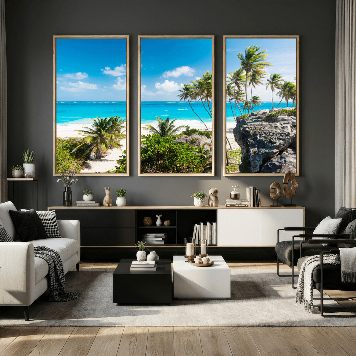 Tropical Beach Wall Art Canvas Print, Palm Tree Ocean
