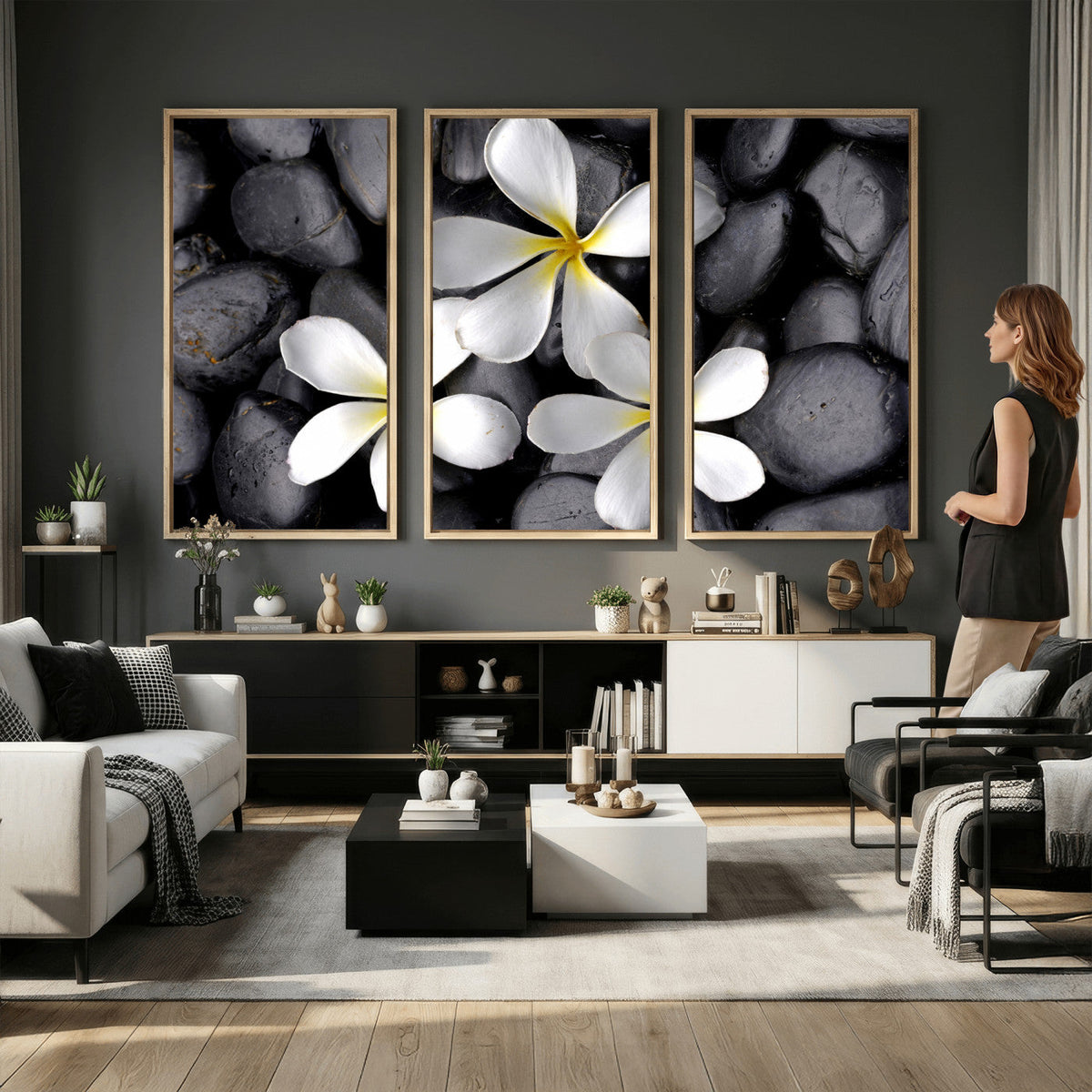 Plumeria Frangipani Black Stone Canvas | White Flower Spa