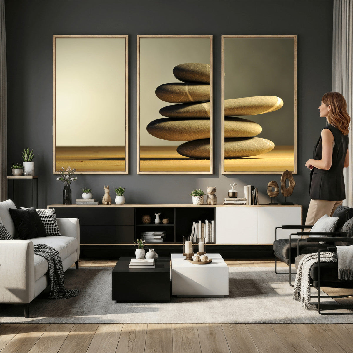 Zen Stone Wall Art Canvas Print, Balanced Rock Stack Framed
