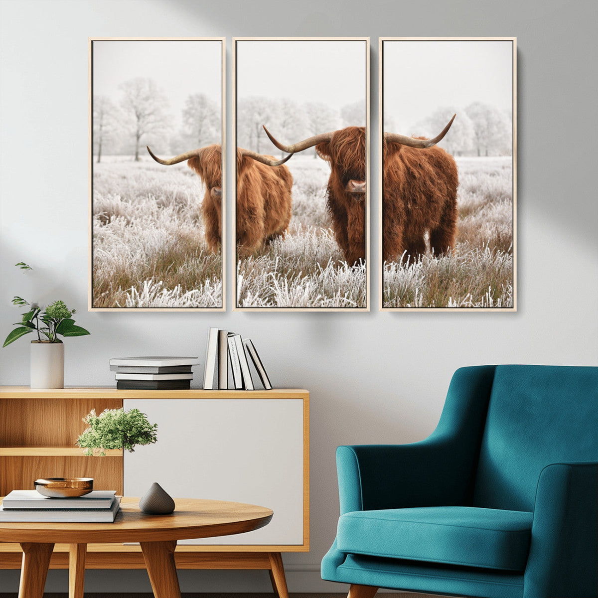 Longhorn Cattle Wall Art Canvas Print, Framed Farmhouse
