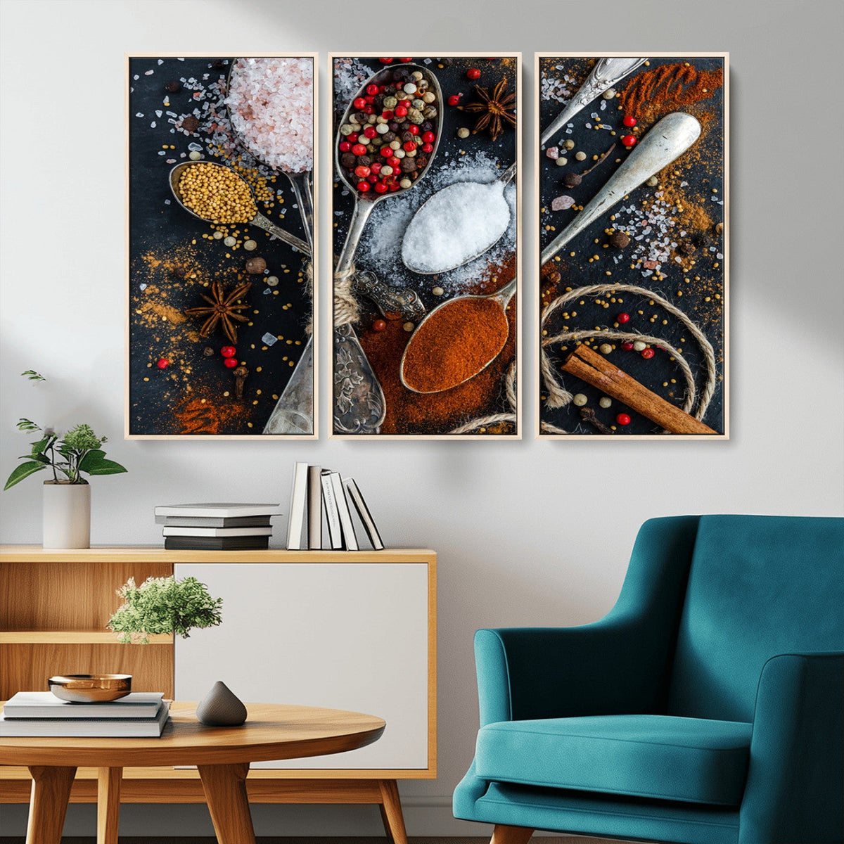 Spices and Seasonings Canvas Wall Art – Colorful Triptych