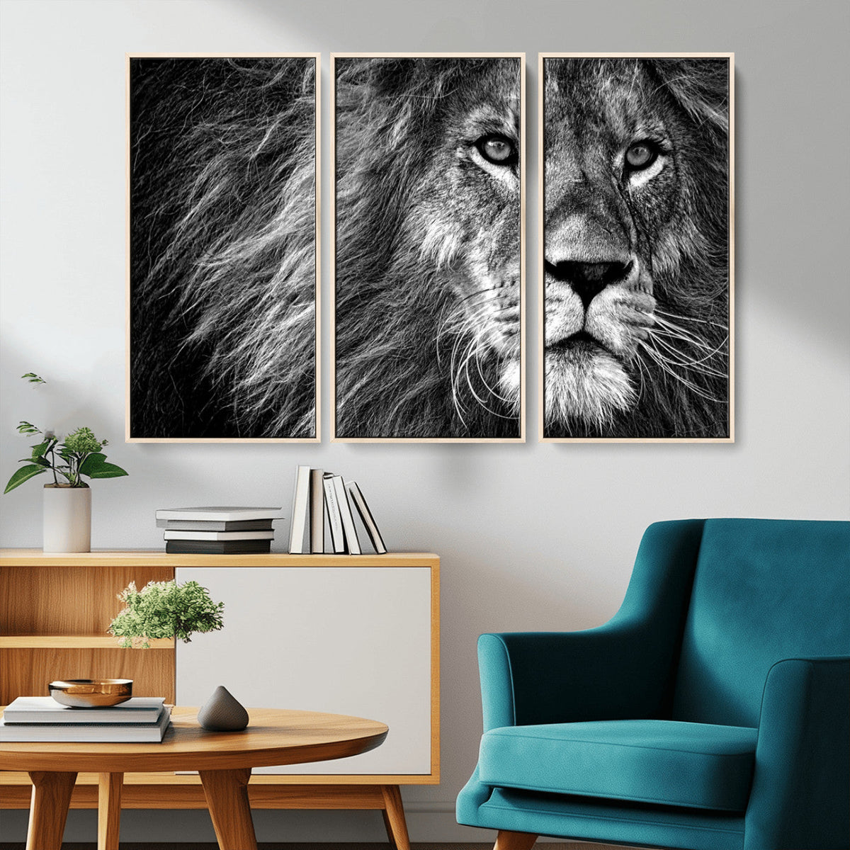 Black and White Lion Canvas Wall Art Print – Wildlife