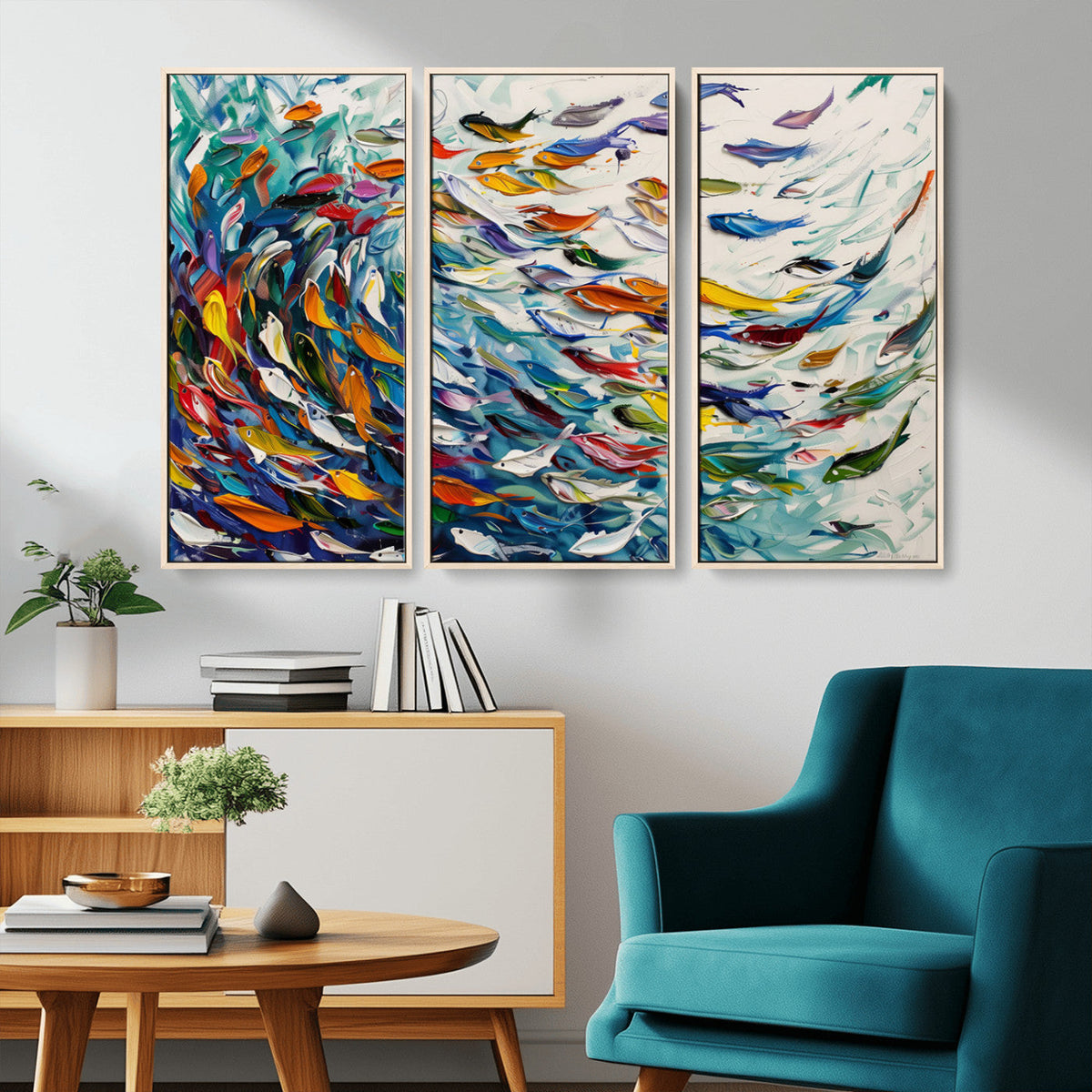 Modern Abstract Fish Shoal Wall Art Canvas Print, Colorful