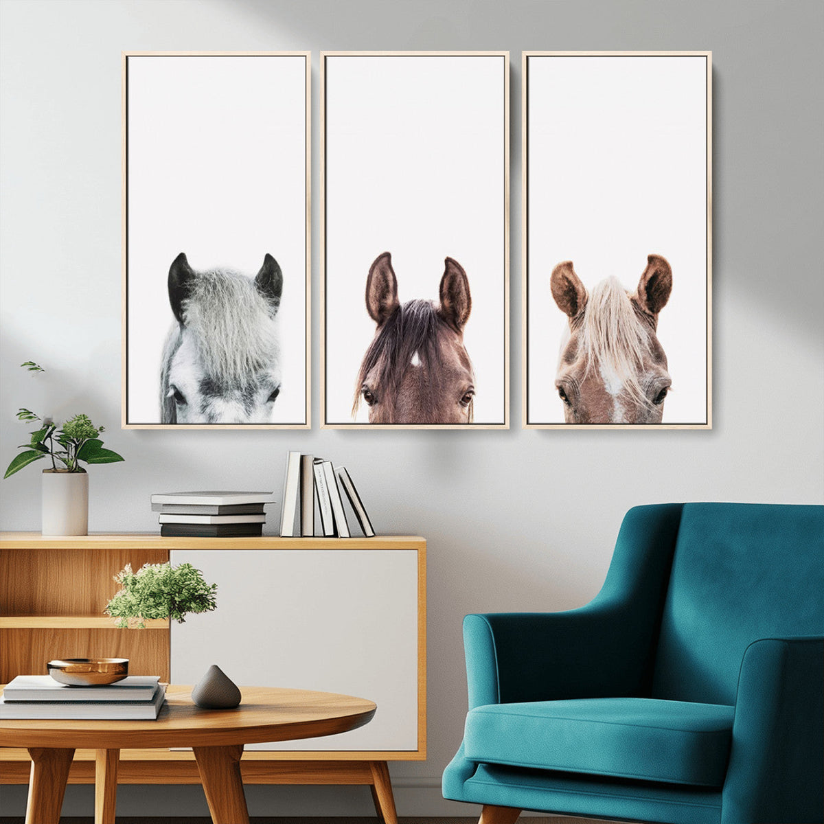 Horse Wall Art - Minimalist Horse Triptych Wall Art – Modern