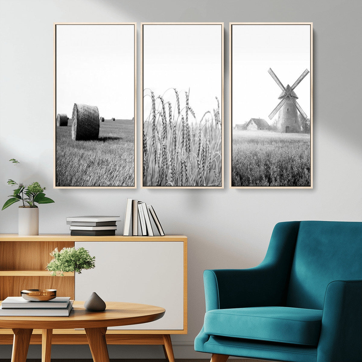 Vintage Farmhouse Black and White Triptych Wall Art – Giclee
