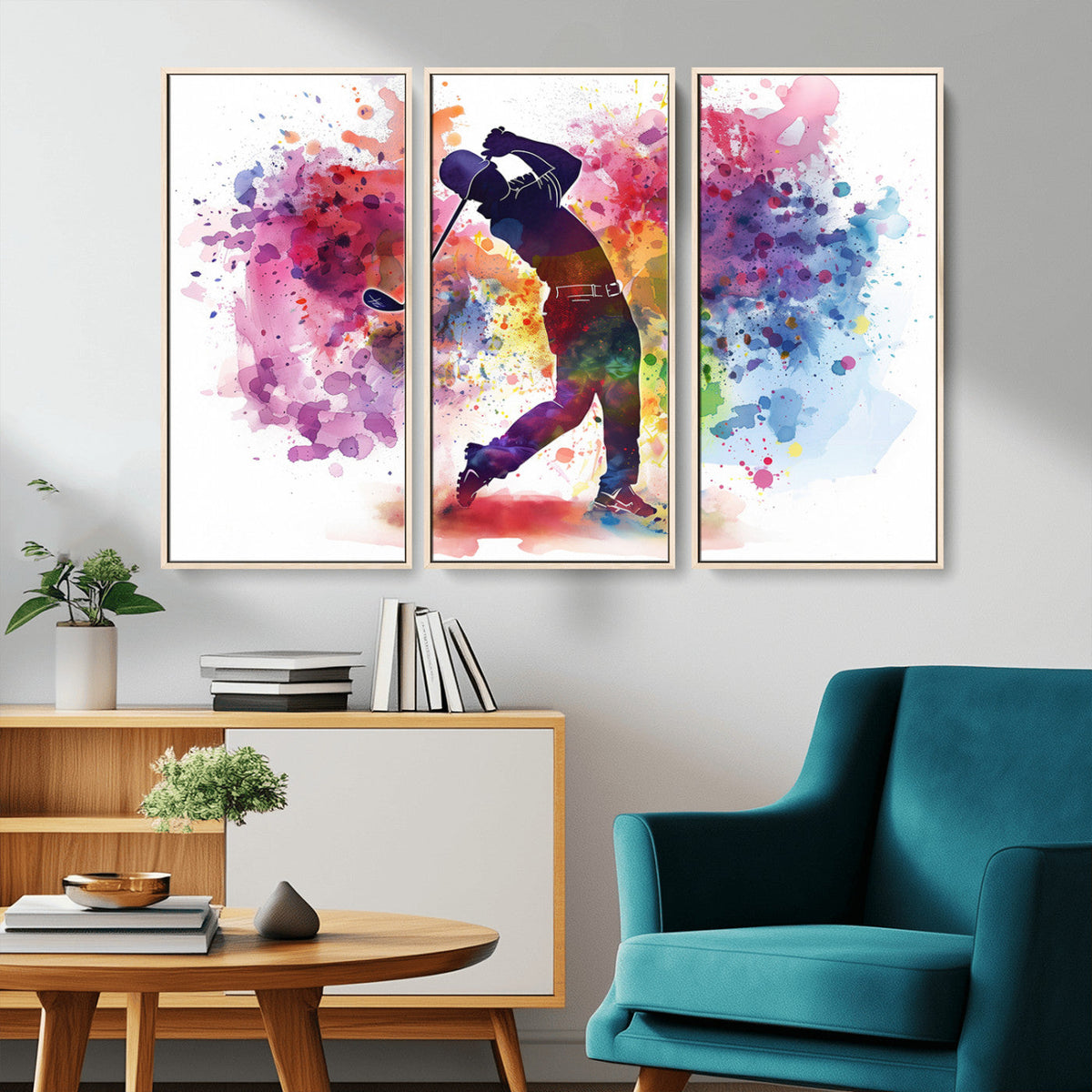 Colorful Golfer Swing Wall Art Canvas Print - Ready to Hang,