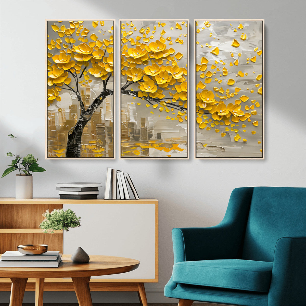 Yellow Blossom Tree Canvas Wall Art - Floral Abstract Modern