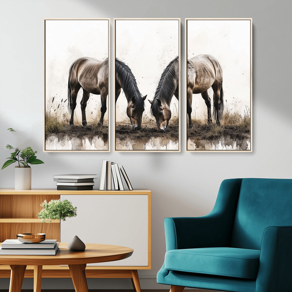 Chines Ink Style Horses Wall Art Canvas Print