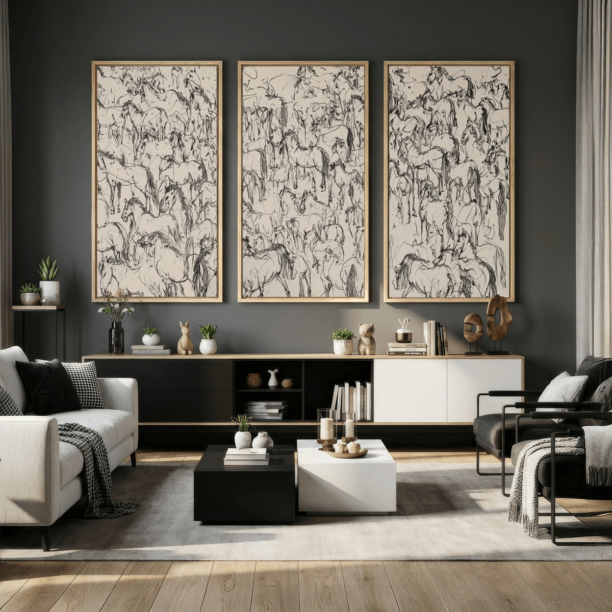 Abstract Horse Sketch Wall Art | Ready to Hang and Framed |
