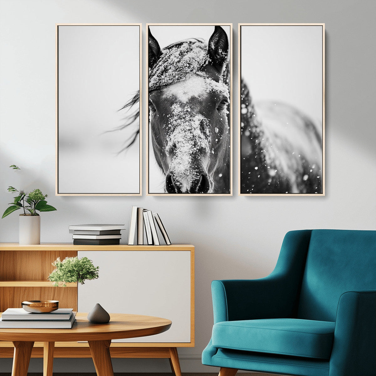 Western Wall Art | Black and White Winter Horse Wall Art |