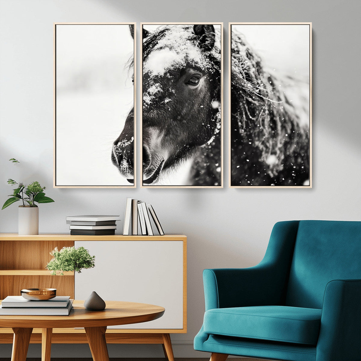 Framed Black and White Horse Wall Art | Ready to Hang and