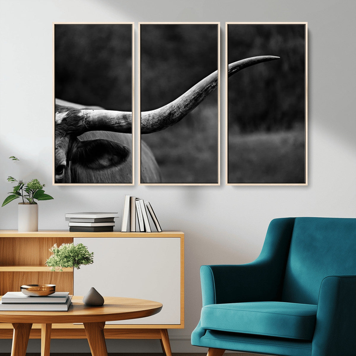 Cow Longhorn Wall Art | Black and White Print | Ready to