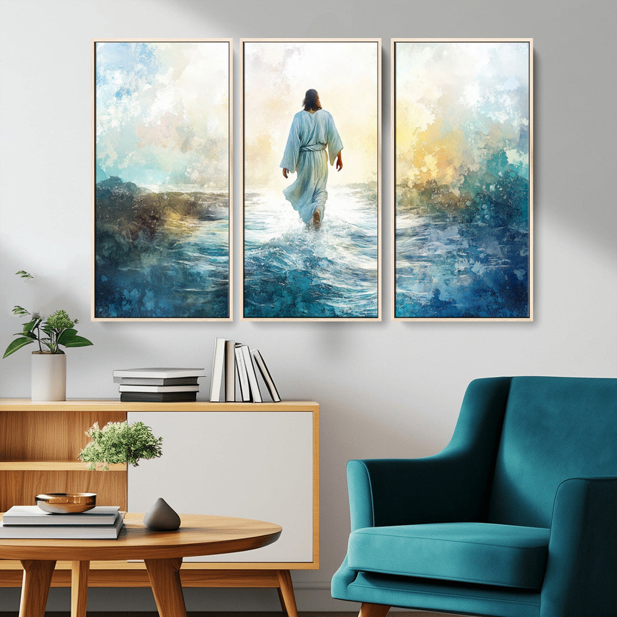 Watercolor Jesus Walking on Water Canvas Print, Christian
