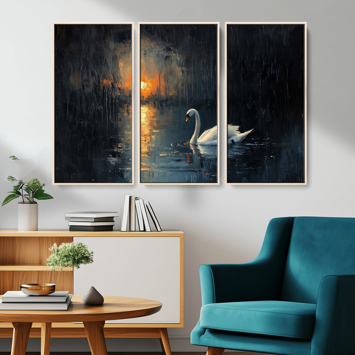 Abstract Swan on Water Wall Art Canvas Print - Elegant