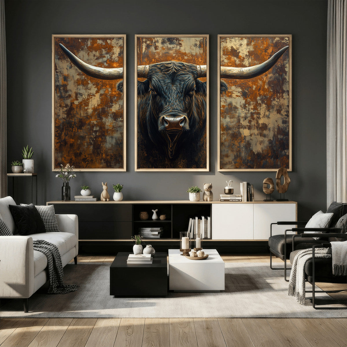 Longhorn Texas Cow Bull Wall Art | Rustic Farmhouse Canvas