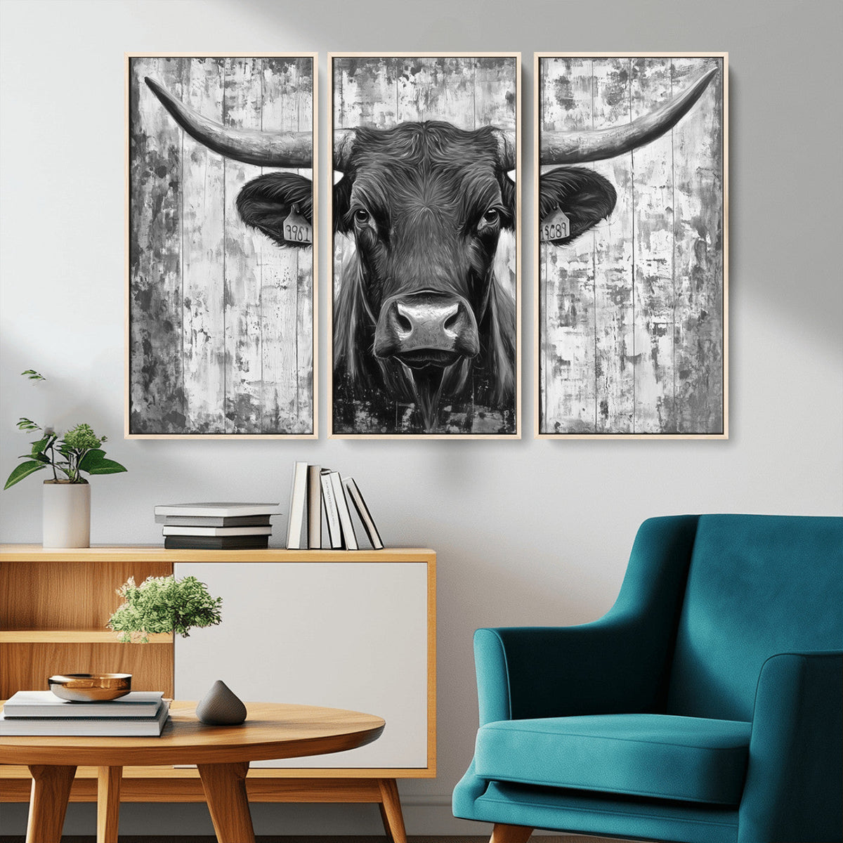 Abstract Longhorn Bull Wall Art Canvas Print - Rustic Texas