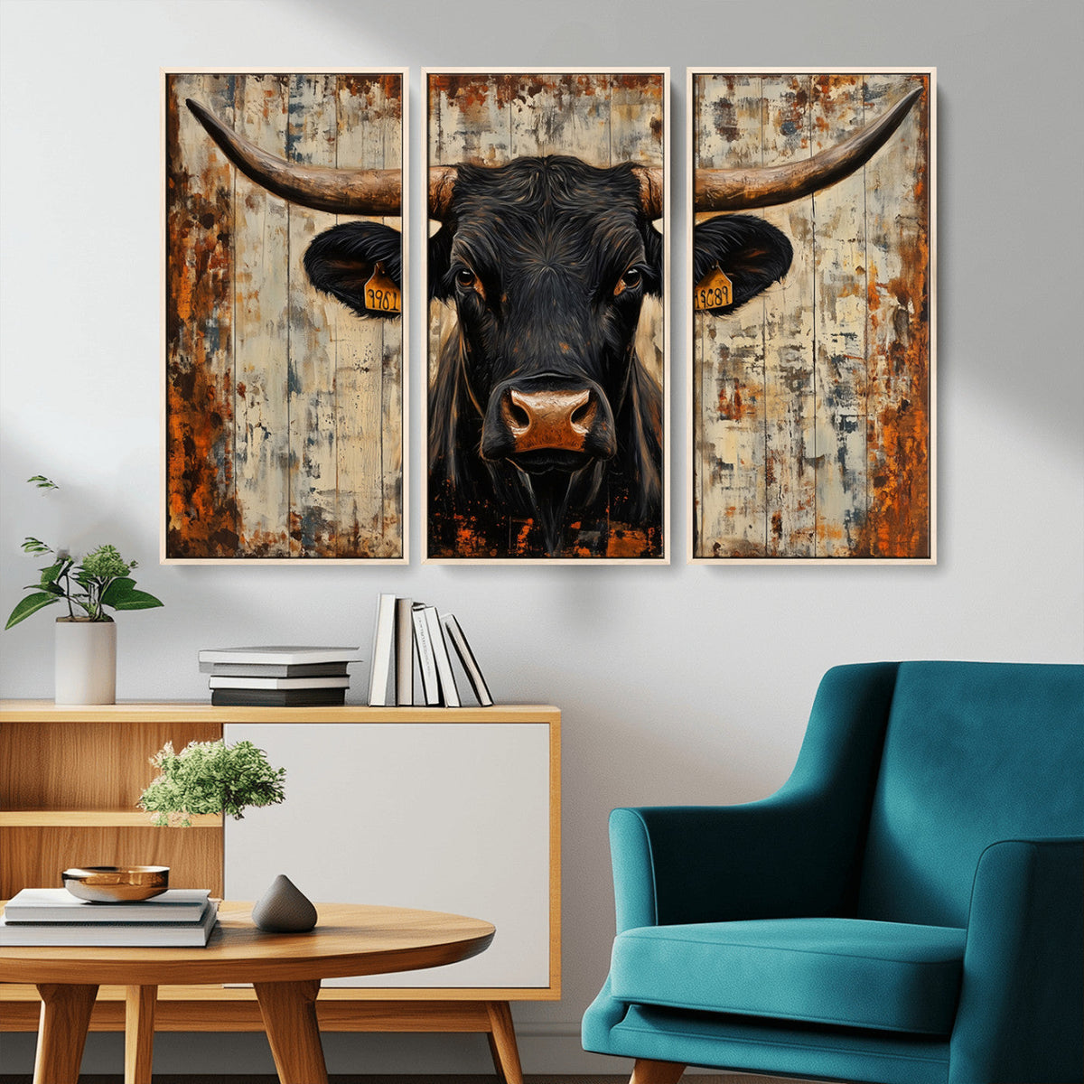 Rustic Texas Artwork Wall Art Canvas Print - Abstract Cow