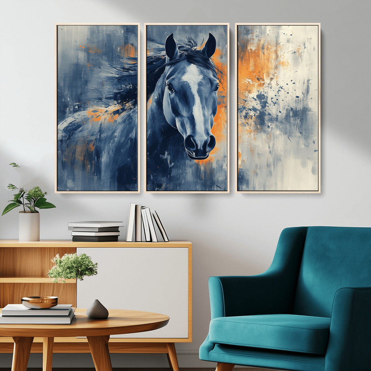 Abstract Blue Horse Wall Art Print Canvas | Horse Wall Art
