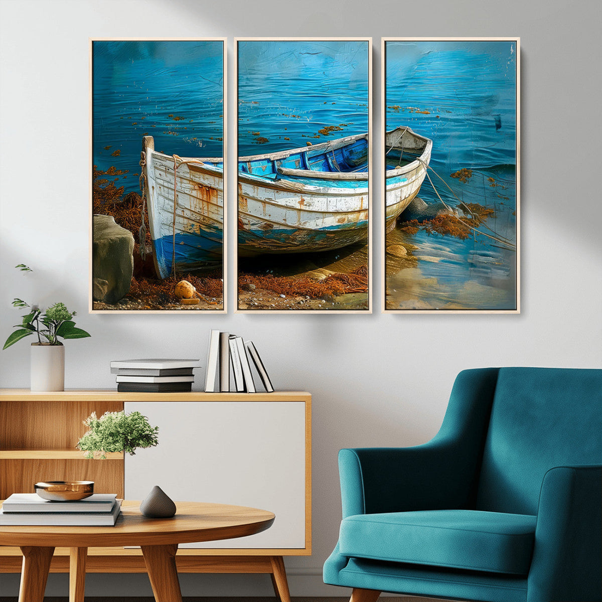 Vintage Boat on Tranquil Waters | Coastal Wall Art for