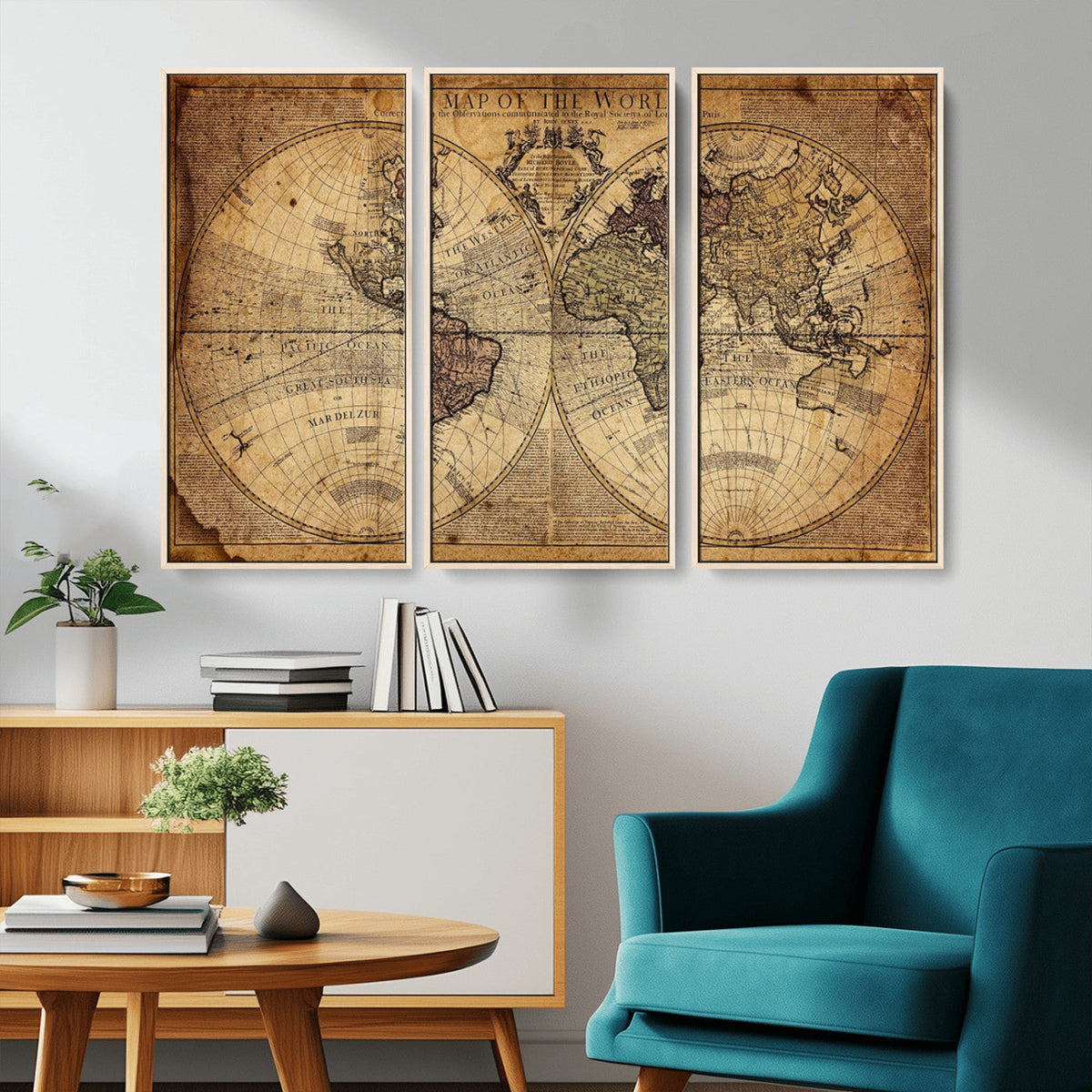 Vintage World Map Wall Art Canvas – Antique Style Push Pin