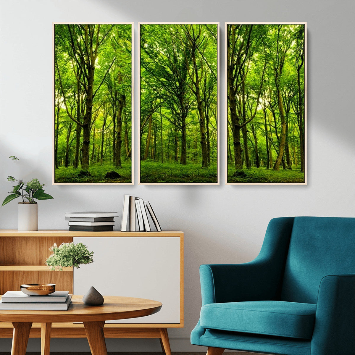 Lush Green Forest Canvas Print | 3-Panel Forest Wall Art |