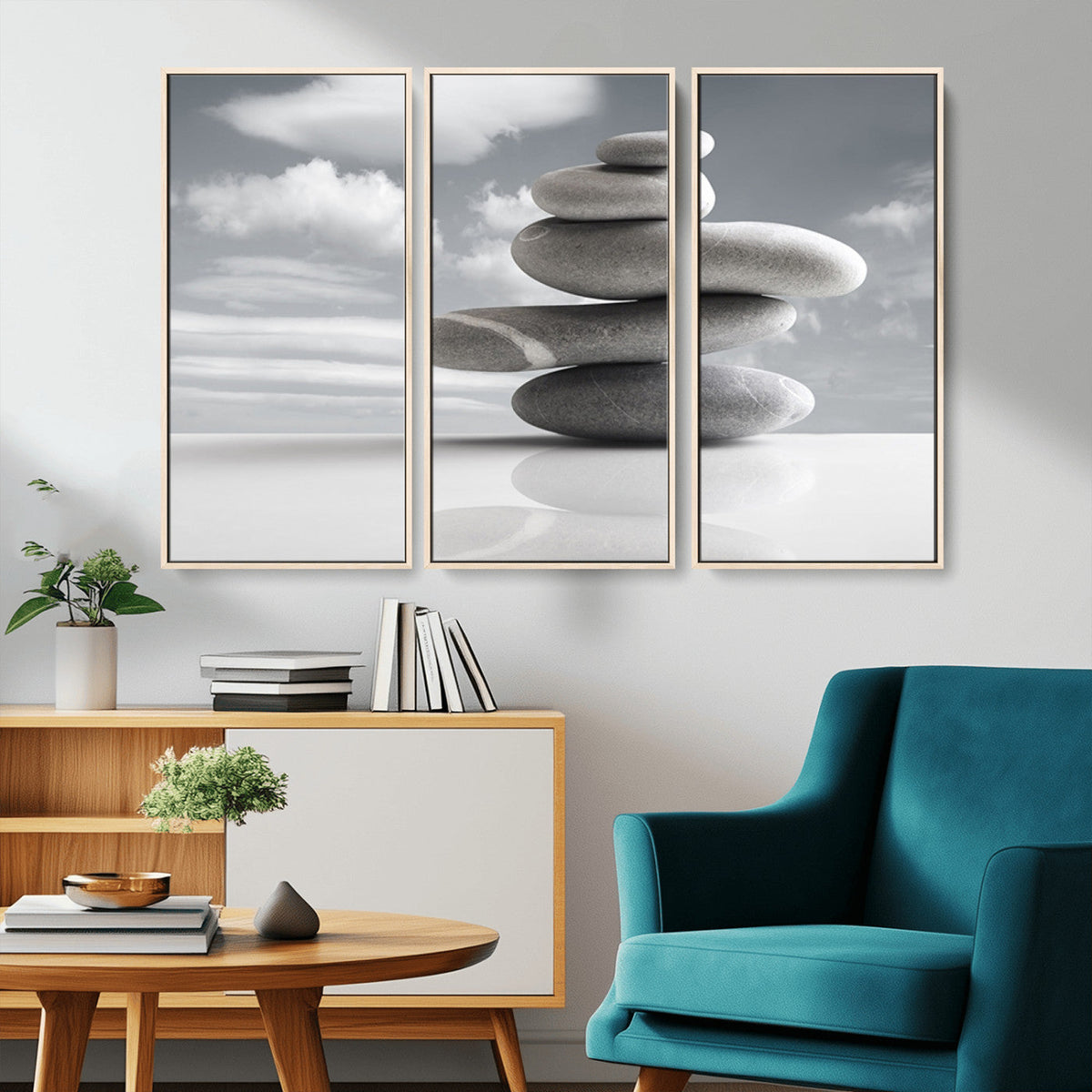 Still Life Black and White Zen Stones Wall Art Canvas,