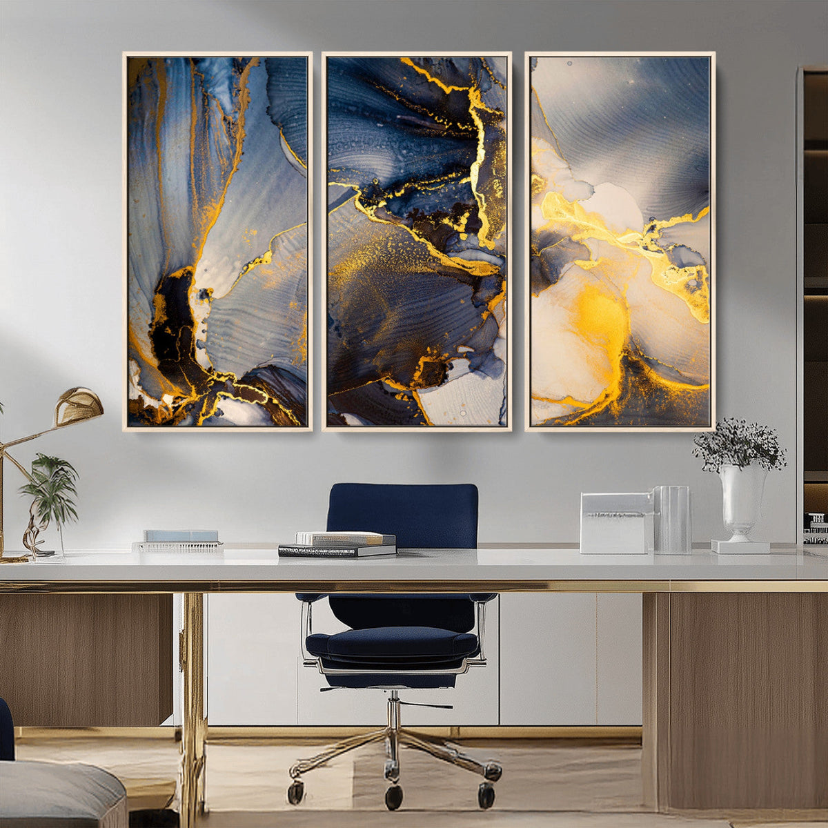 Large Abstract Wall Art Print - Gold and Blue Abstract