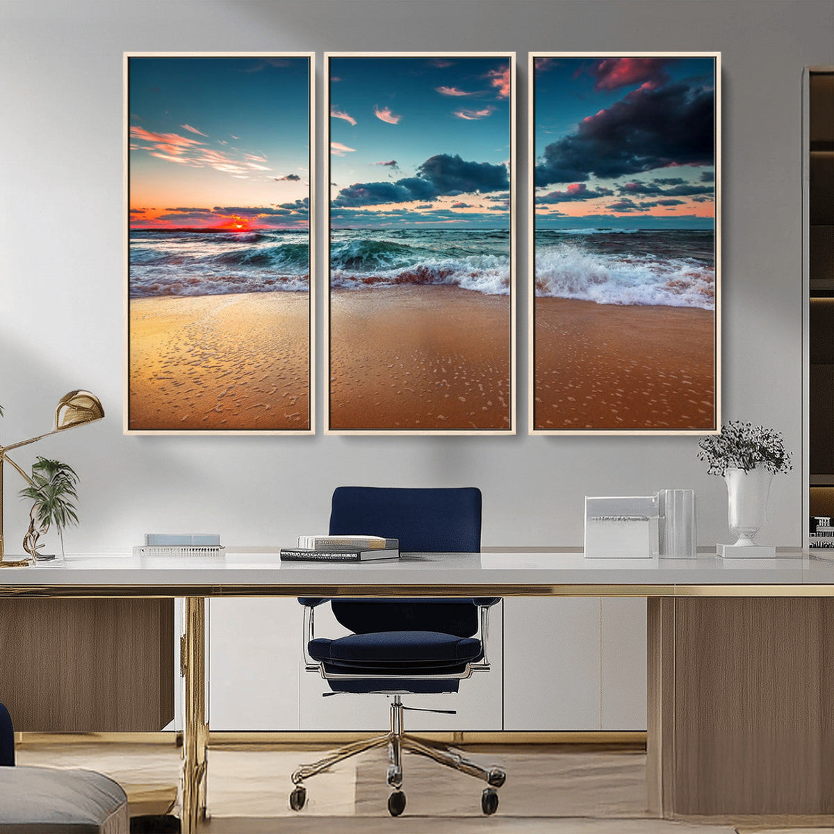 Sunset Ocean Beach Wall Art – Giclee Canvas Print, Coastal
