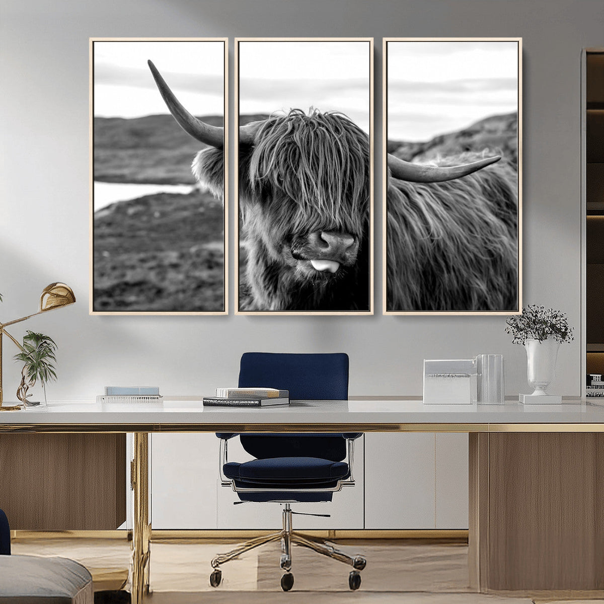 Longhorn Steer Canvas Print Wall Art, Highland Cow Canvas