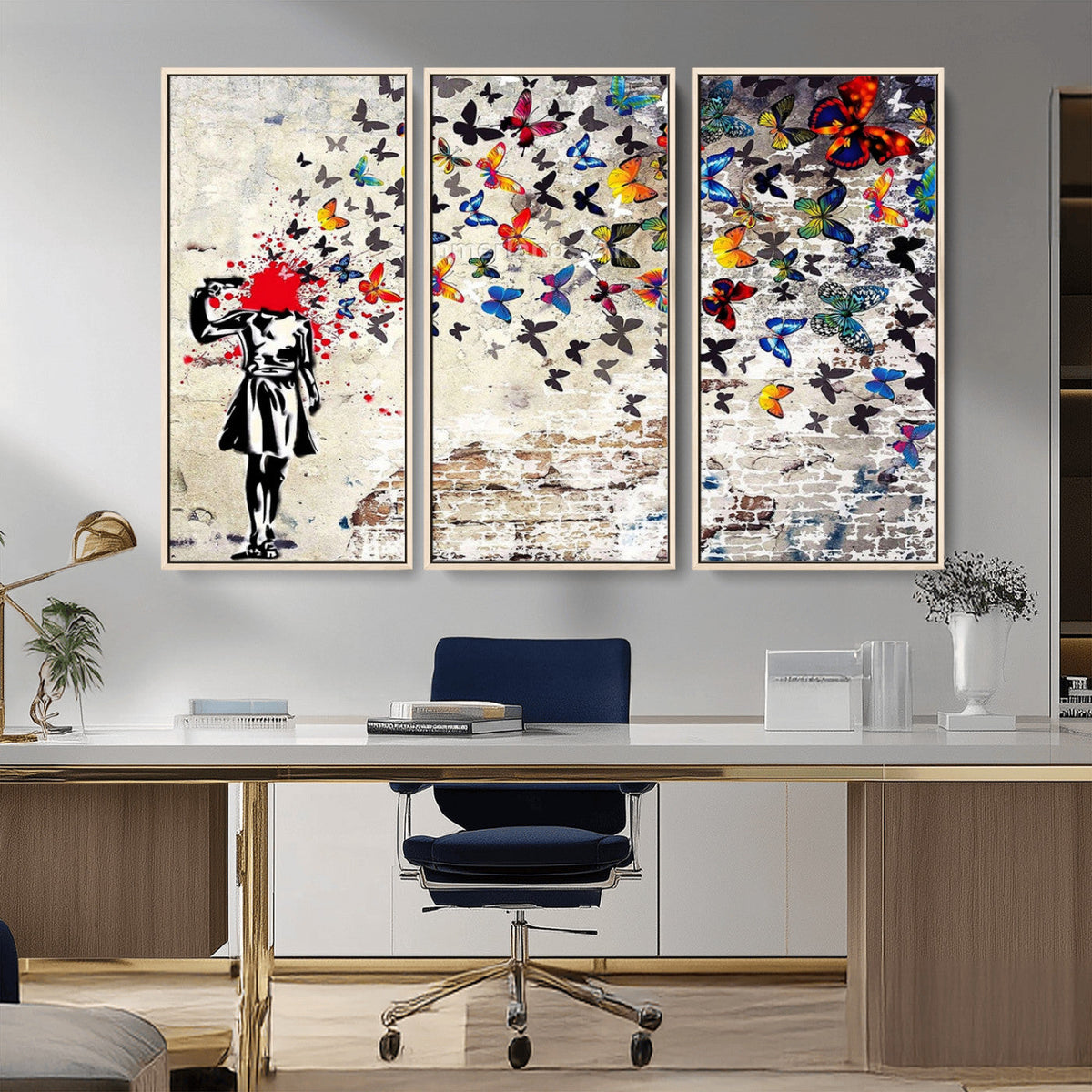 Banksy Art Butterfly Girl Explosion Canvas Art – Vibrant