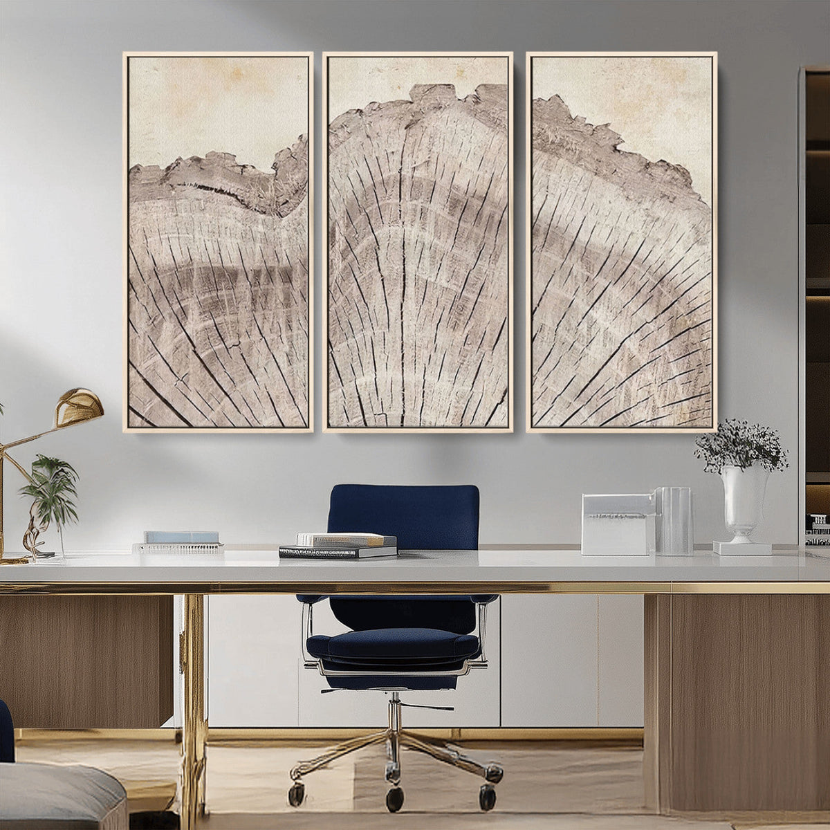 Tree Ring Wall Art Triptych, Rustic Wood Ring Canvas Print,