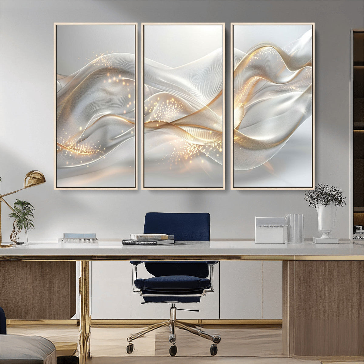 Abstract art Grey and Gold Lines Wall Art