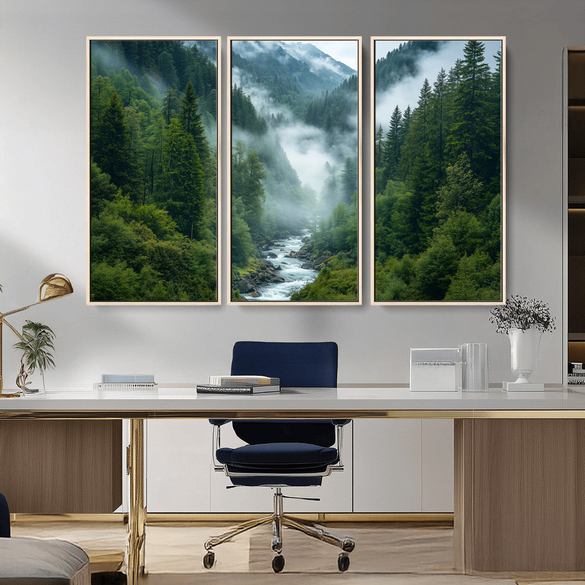 Mountain Forest River Canvas Wall Art Print - Serene Nature