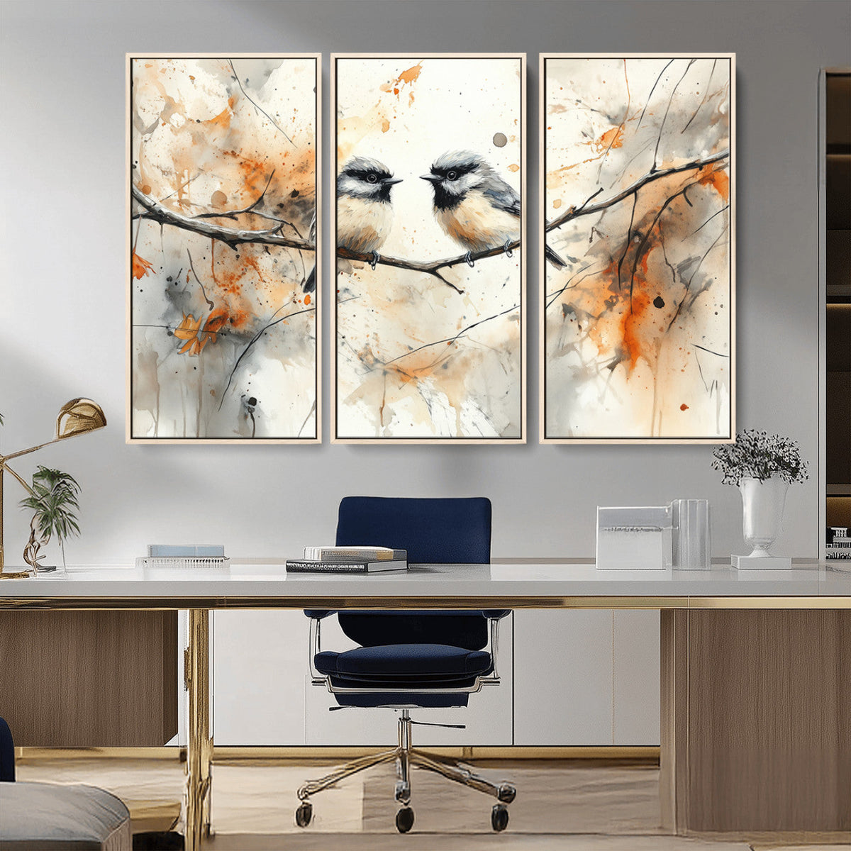 Abstract Watercolor Chickadee Bird Canvas Wall Art Print -