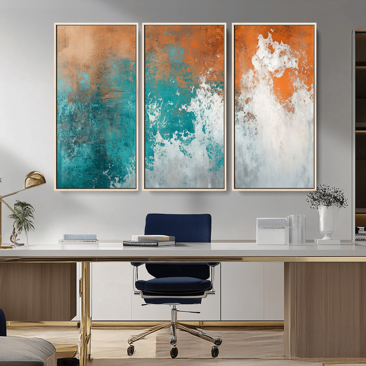 Vintage Abstract Print - Bold Teal and Orange Canvas Wall